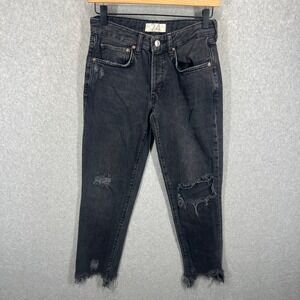 Free People We The Free Twenty-Four Jeans Womens 24 Black Distressed Raw Hem EUC